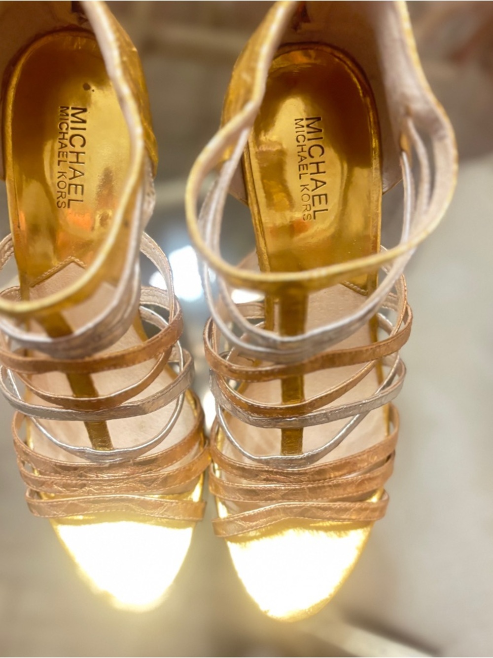 Michael Kors Metallic Rose Gold Strappy High Heels